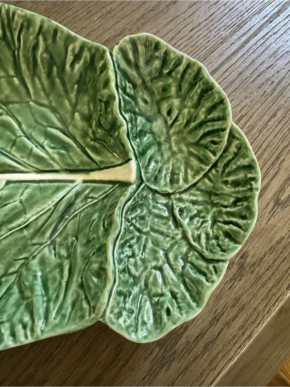 Bordallo Pinheiro Green Cabbage Chip Dip Divided Large Serving Platter Tray - Picture 3 of 7